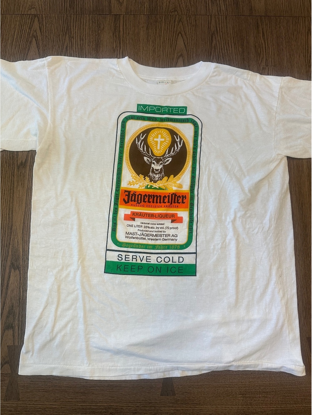 Vintage 90’s Jägermeister Graphic White T-Shirt Large 100% Cotton